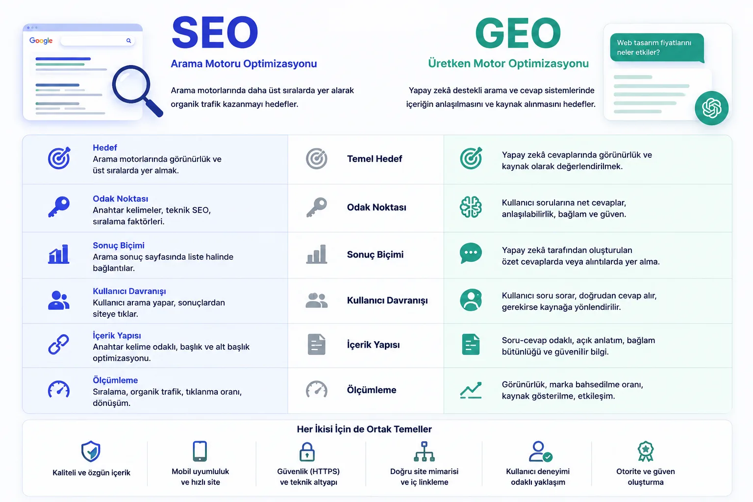 SEO ve GEO Arasındaki Farklar - Arama Motorlarından Yapay Zekaya